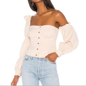 Song Of Style Emery Top One Shoulder Ruffle Beige Check